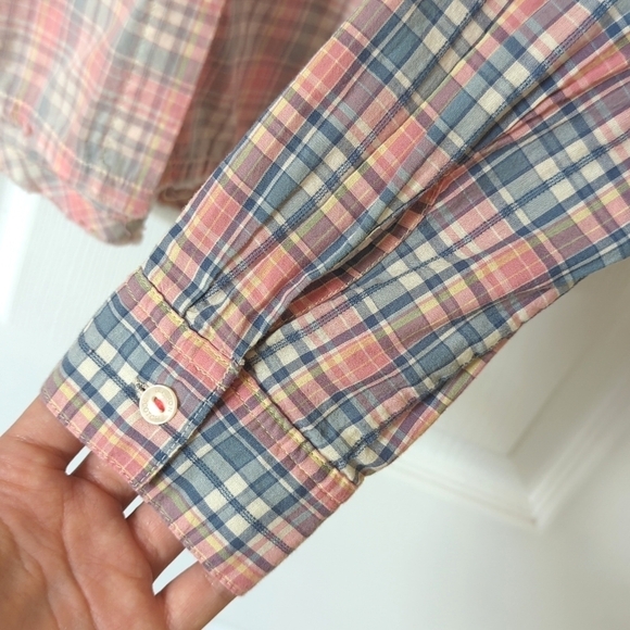 Maison Scotch Pastel Plaid Ombre Long Sleeve Button Down Shirt Blue Pink 2 - Picture 11 of 13